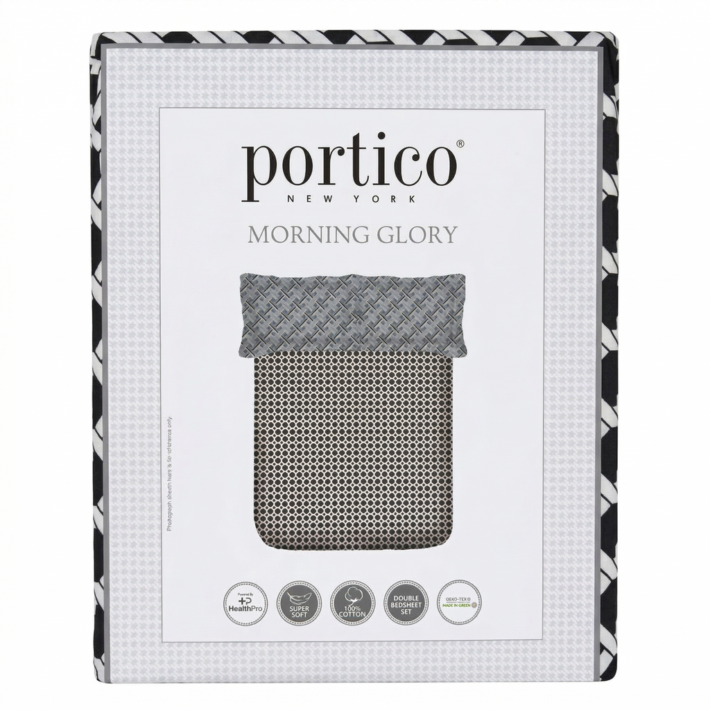 Cotton Bedsheet with 2 Pillow Covers Soft Breathable Double Bed Black Geometric Design