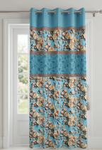 Magnolia Blossom 7D Embroidered Eyelet Curtain Panel Ocean Blue 7ft