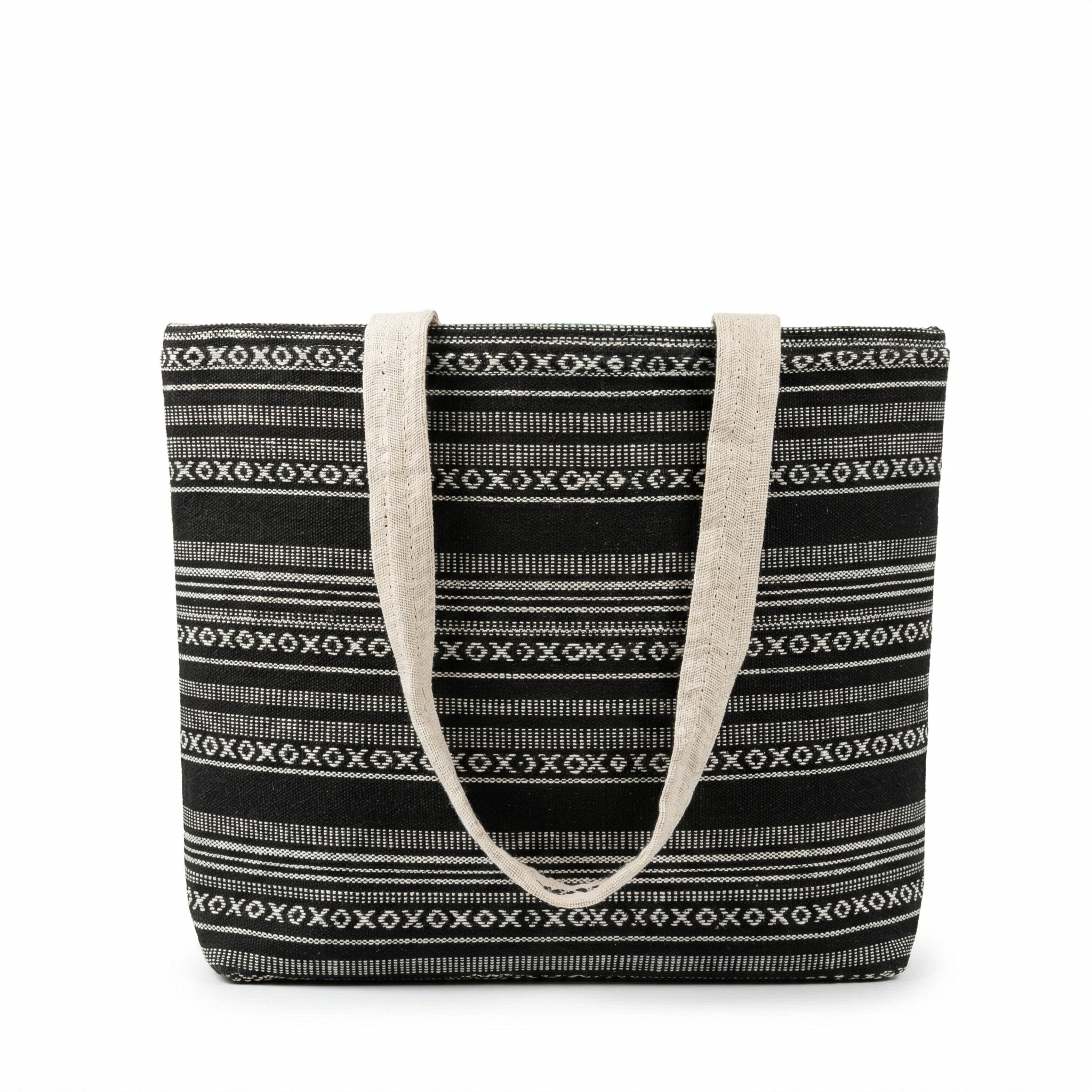 Premium Hemp Fabric Women's Tote Bag with Zipper Black & White Printed Travel & Daily Use