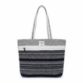 Premium Hemp Fabric Women's Tote Bag with Zipper Black & White Printed Travel & Daily Use