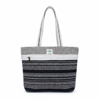 Premium Hemp Fabric Women's Tote Bag with Zipper Black & White Printed Travel & Daily Use