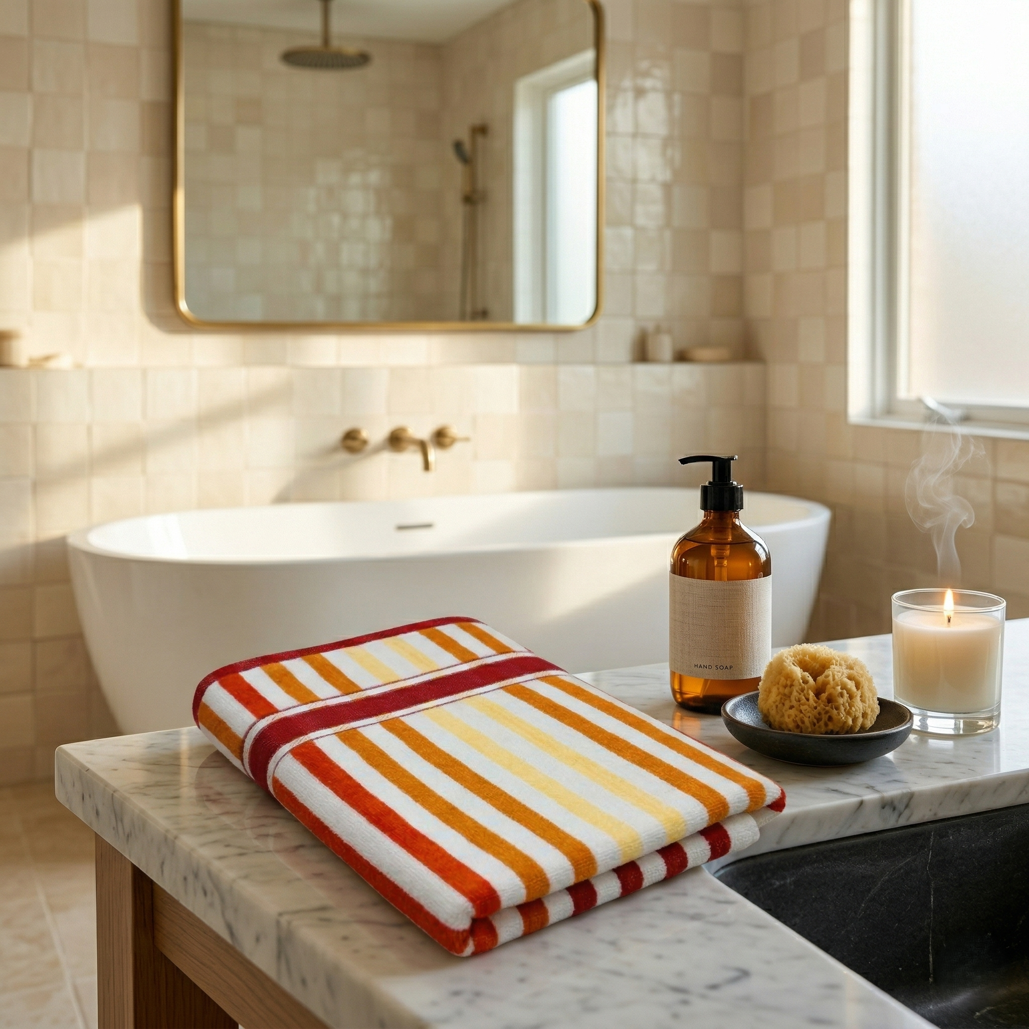 Striped Cotton Bath Towel Soft Absorbent Quick Dry Lightweight Multicolor