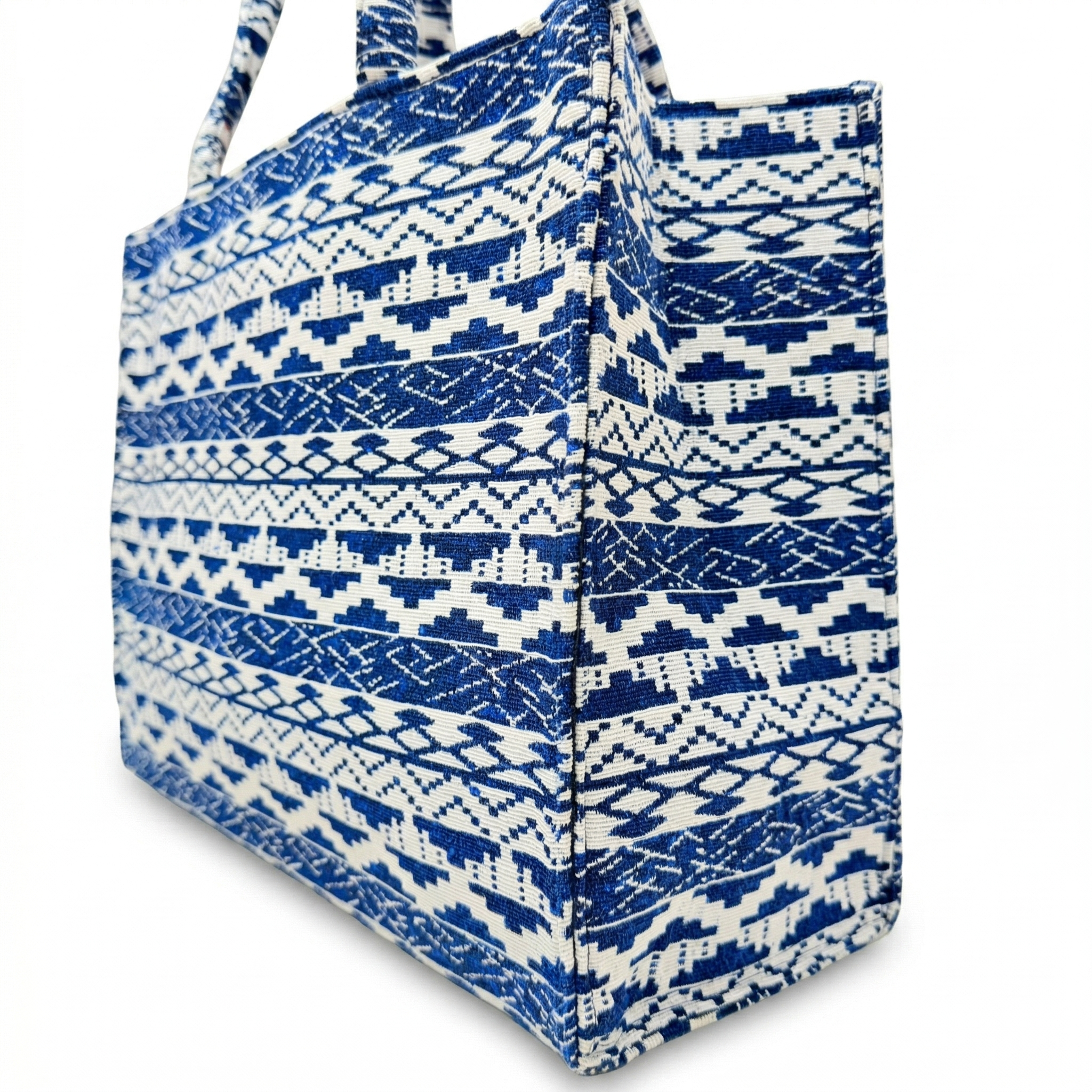 Elegant Blue Tribal Print Canvas Tote Bag – Stylish & Spacious Everyday Carry