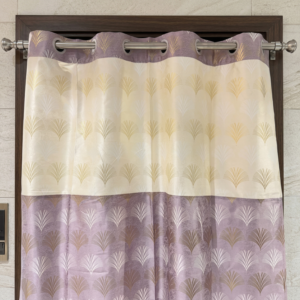 Elegant Gold Palm Leaf Eyelet Curtain Mauve & Cream Curtain 7ft