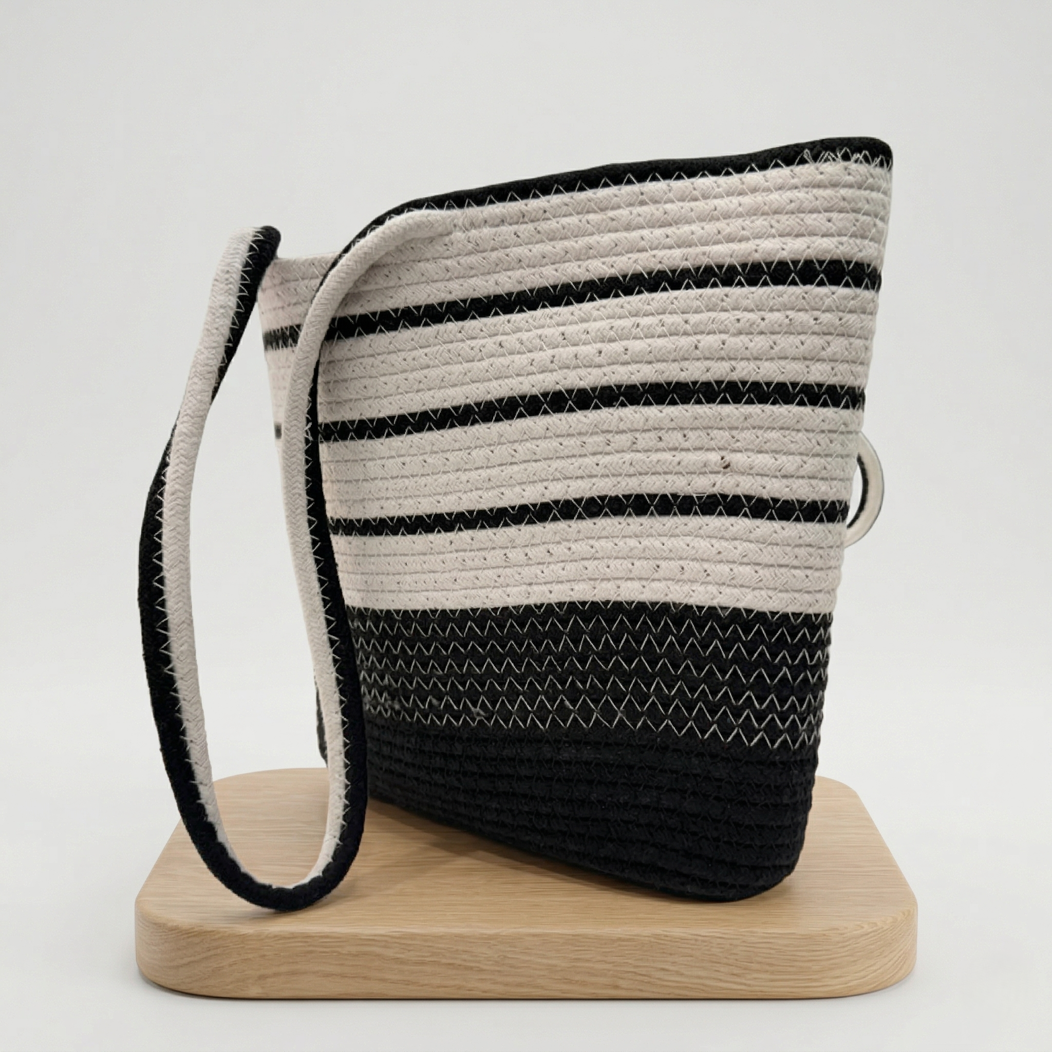 Women’s Black & White Striped Tote Bag Stylish Shoulder Bag for Travel & Daily Use