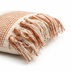 Boho Cotton Tote Bag for Women | Handmade Fringe Shoulder Bag | Stylish Beige & Rust Woven Handbag for Shopping, Travel & Daily Use