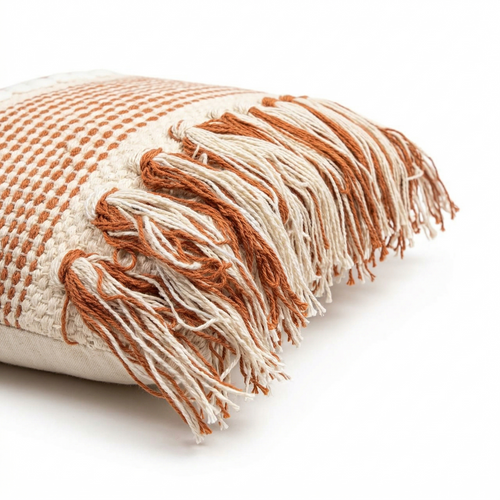 Boho Cotton Tote Bag for Women | Handmade Fringe Shoulder Bag | Stylish Beige & Rust Woven Handbag for Shopping, Travel & Daily Use