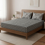 Cotton Bedsheet with 2 Pillow Covers Soft Breathable Double Bed Black Geometric Design