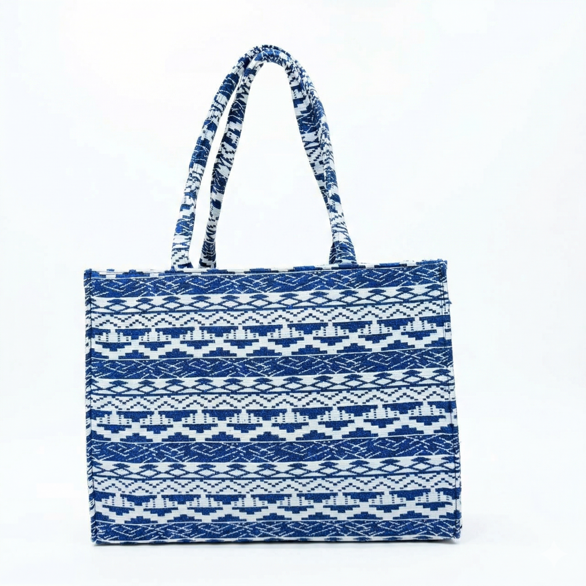 Elegant Blue Tribal Print Canvas Tote Bag – Stylish & Spacious Everyday Carry