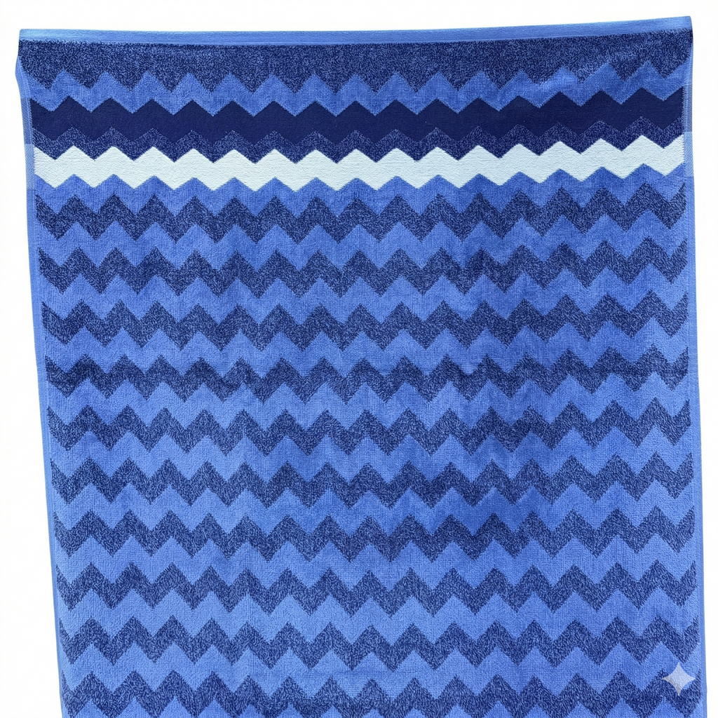 Premium Full Body Bath Towel Soft Absorbent Quick Dry Cotton Towel Blue Zigzag Design