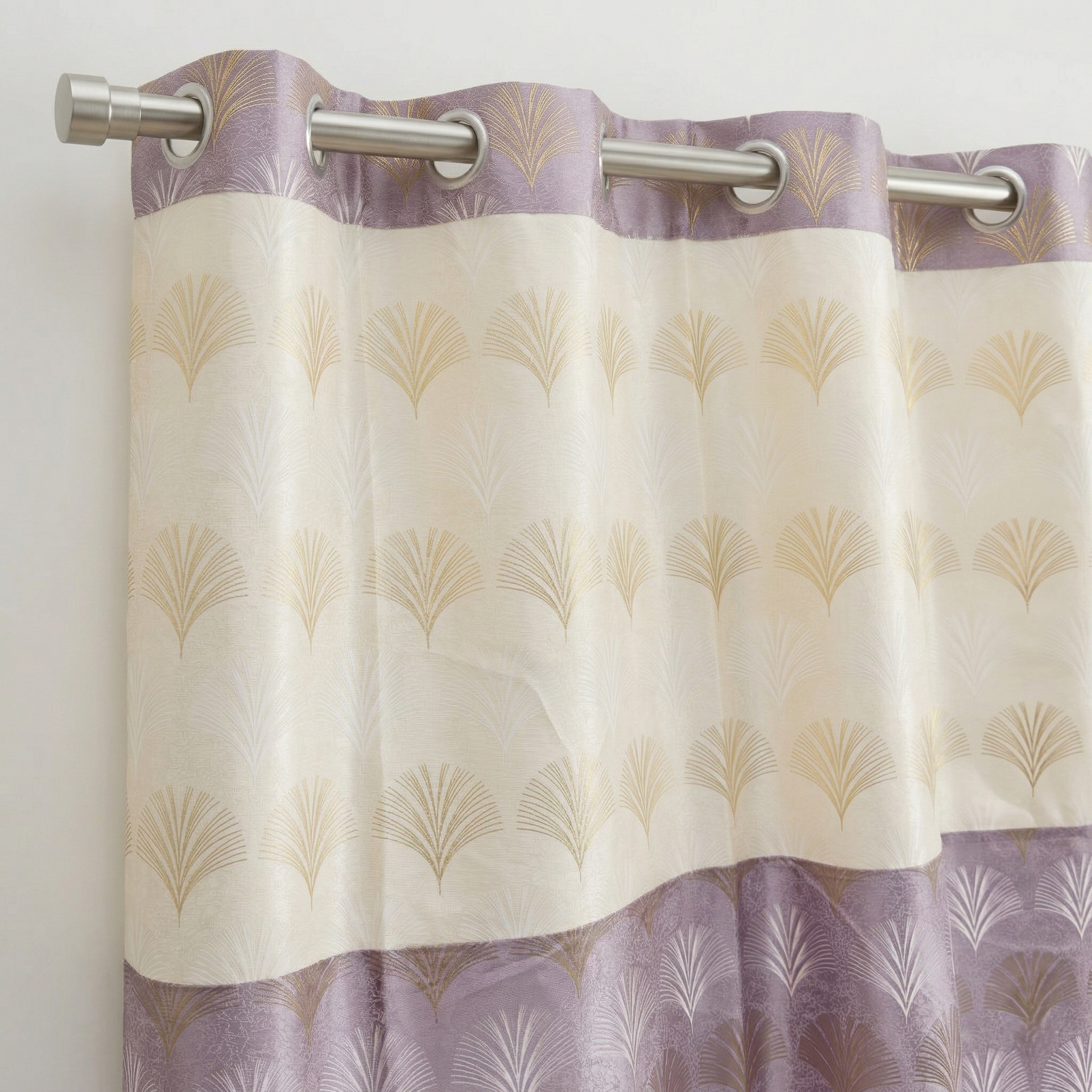 Elegant Gold Palm Leaf Eyelet Curtain Mauve & Cream Curtain 7ft