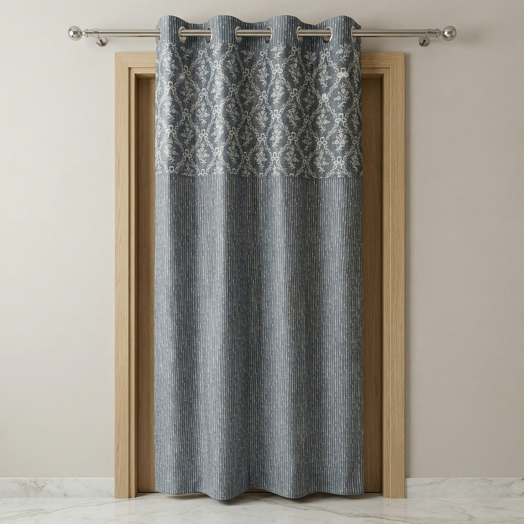 Modern Geometric Printed Curtain with Eyelets Stylish Grey Designer Curtain 7ft