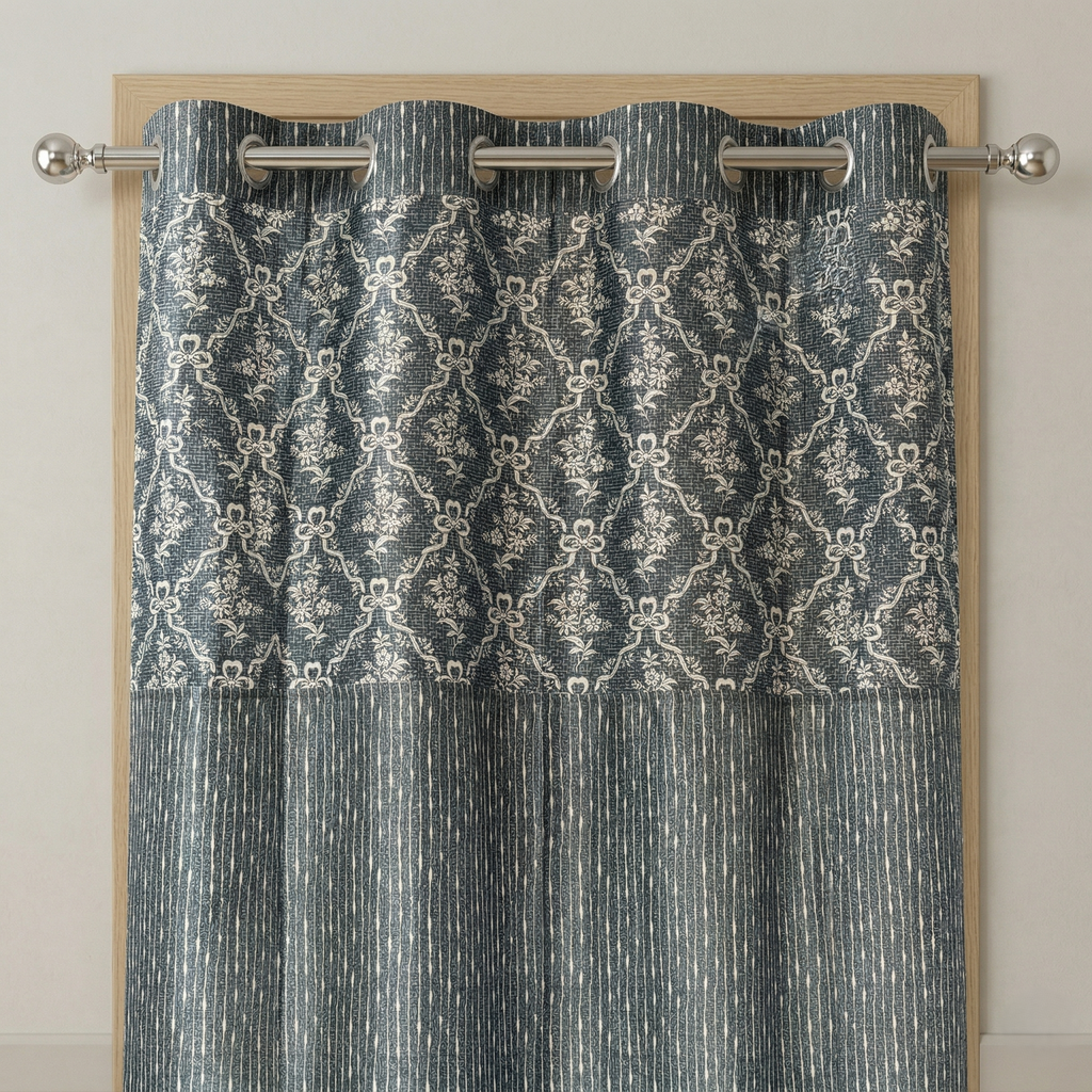 Modern Geometric Printed Curtain with Eyelets Stylish Grey Designer Curtain 7ft