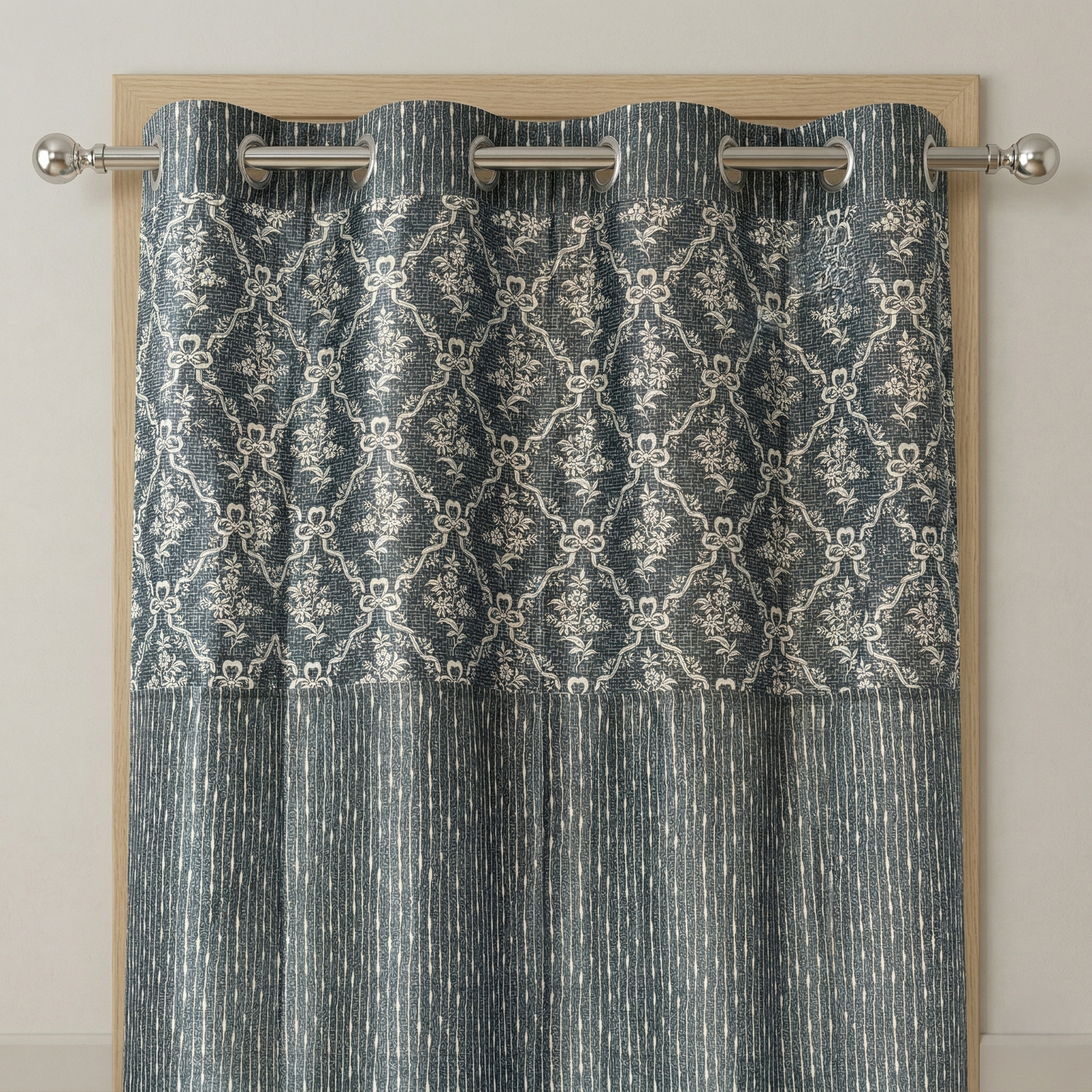 Modern Geometric Printed Curtain with Eyelets Stylish Grey Designer Curtain 7ft