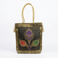 Royal Peacock Embroidered Ethnic Tote Bag for Women with Golden Handles Designer Festive & Wedding Shoulder Bag