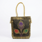 Royal Peacock Embroidered Ethnic Tote Bag for Women with Golden Handles Designer Festive & Wedding Shoulder Bag