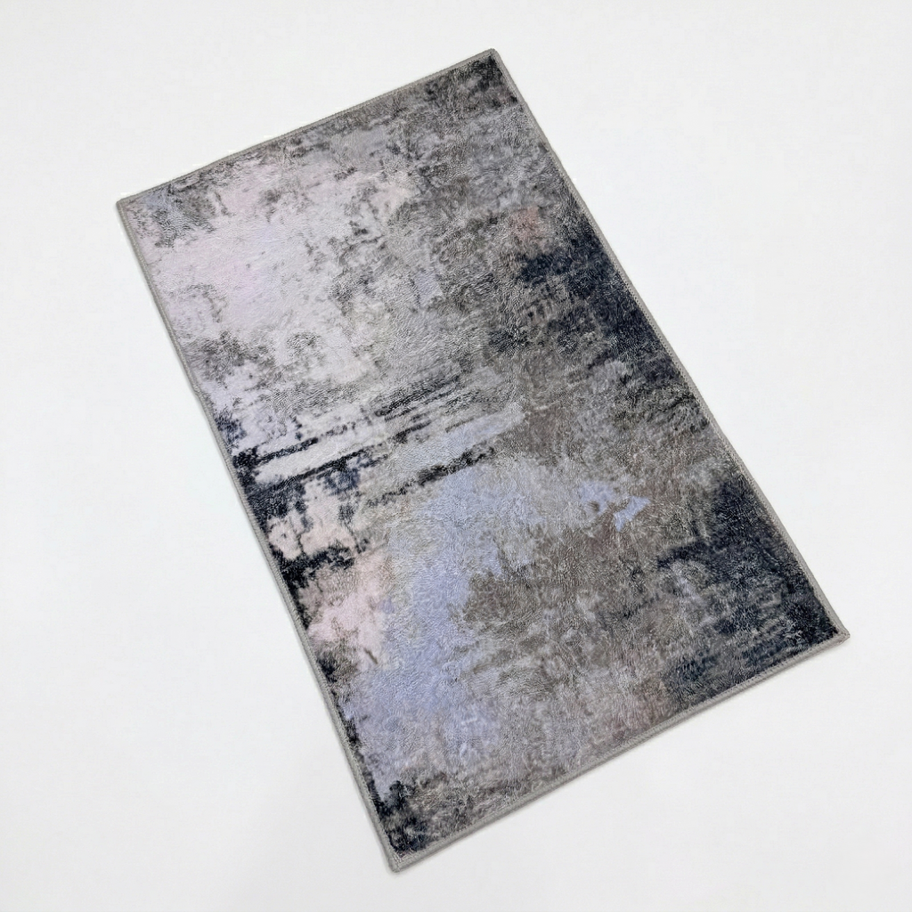 Modern Abstract Soft Foot Mat Grey & Black Texture Design With Anti Skid Rubber Grip