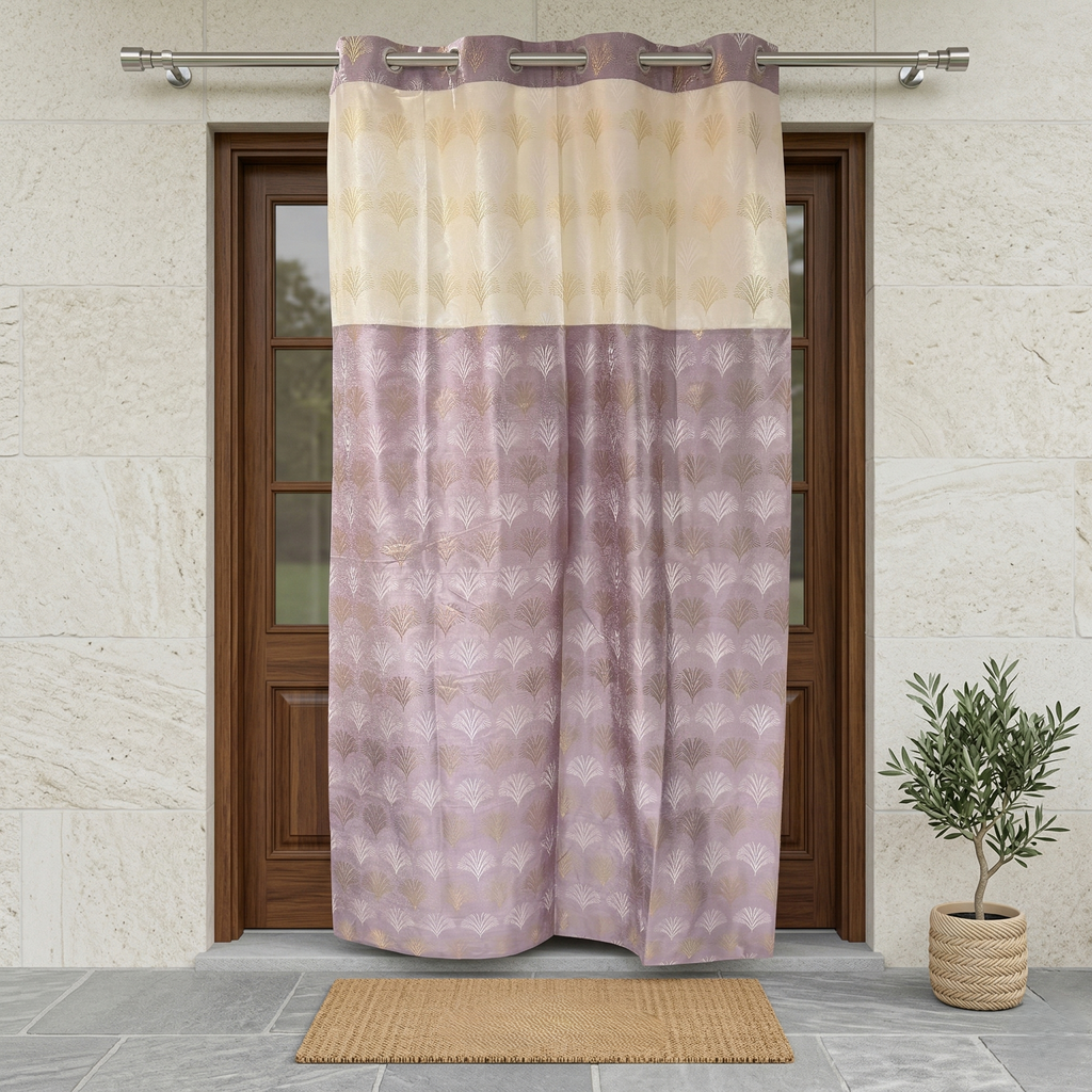 Elegant Gold Palm Leaf Eyelet Curtain Mauve & Cream Curtain 7ft