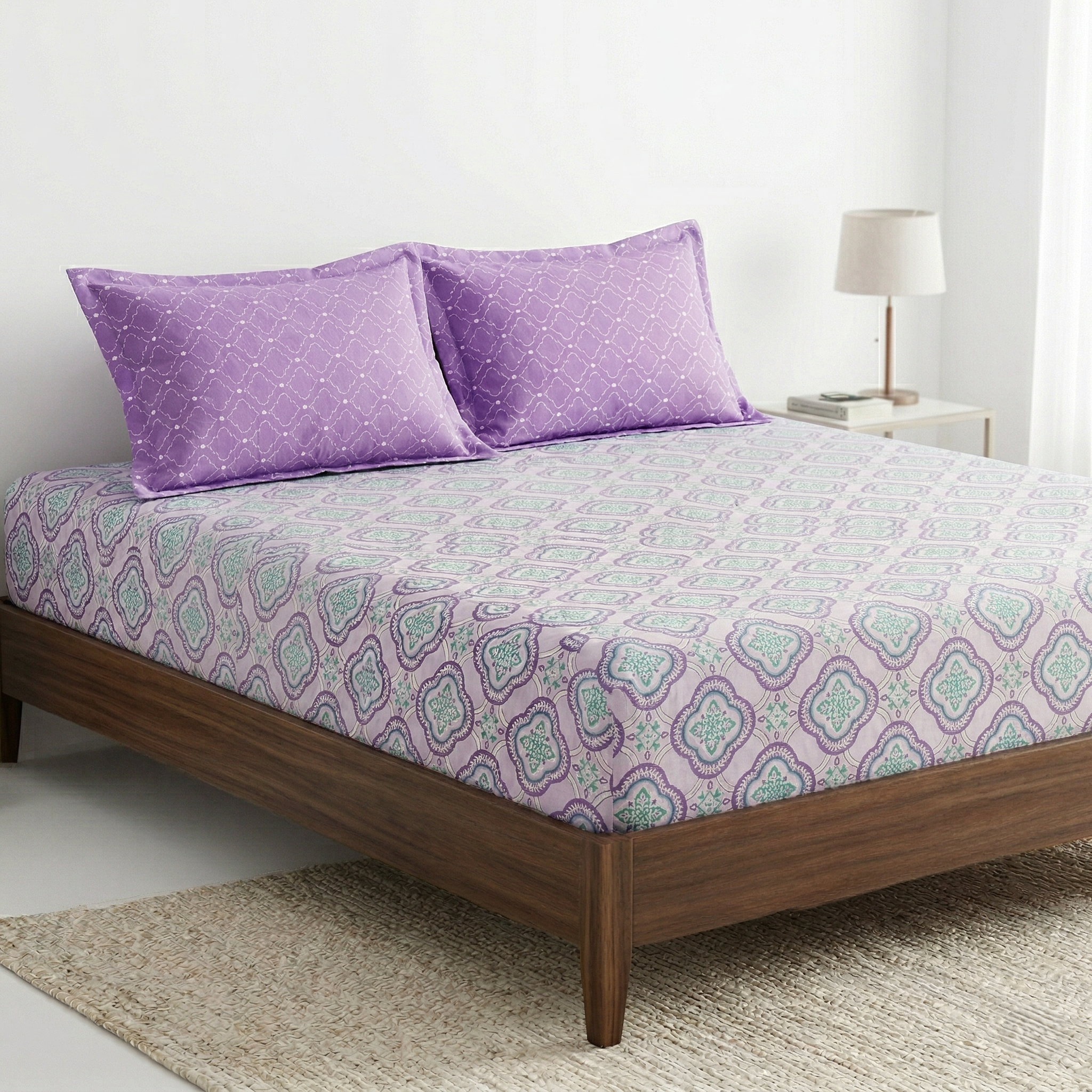 Cotton Fitted King Size Bedsheet with 2 Pillow Covers Soft Breathable