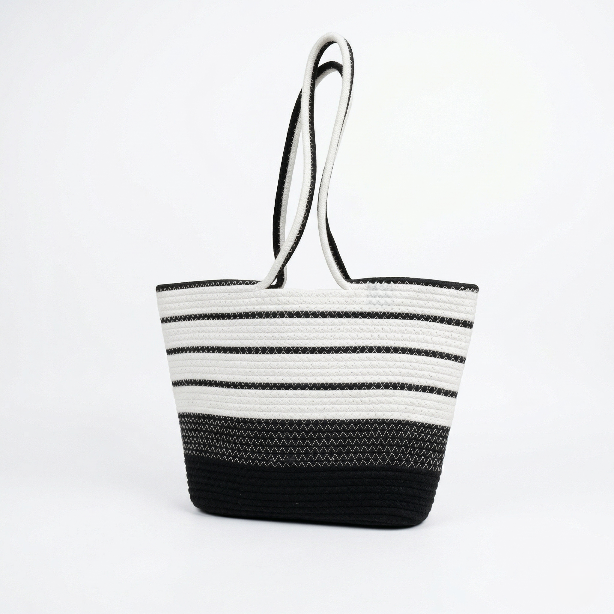 Women’s Black & White Striped Tote Bag Stylish Shoulder Bag for Travel & Daily Use