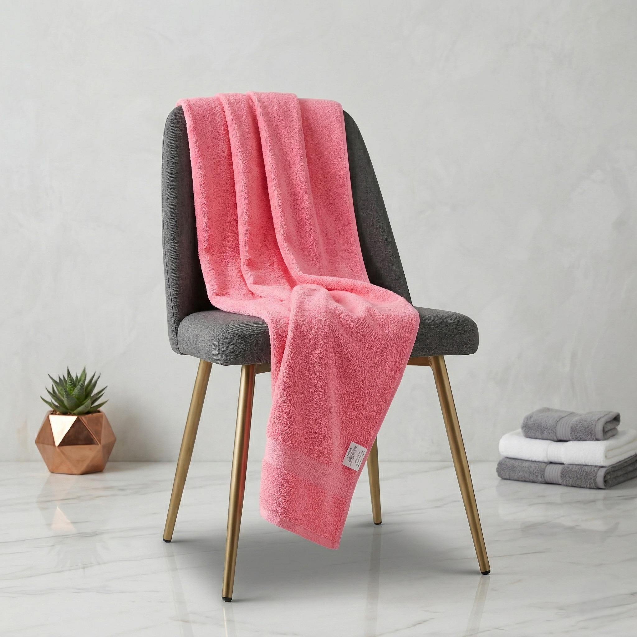 Soft Cotton Bath Towel Ultra Absorbent Quick Dry Lightweight Skin Friendly Solid Pink