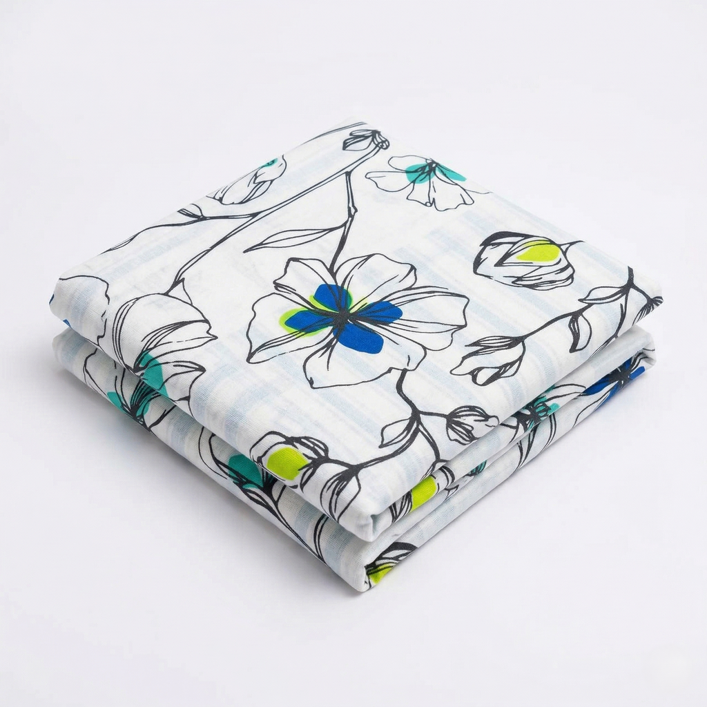 Premium Cotton Bedsheet with 2 Pillow Covers Soft Breathable Double Bed Sheet Blue Stripe Design