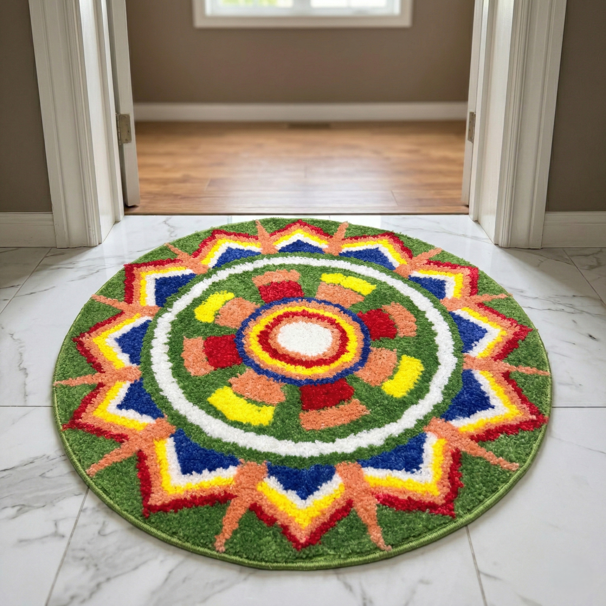 Rangloi Multicolor Door Mat with Anti Skid Grip Soft Absorbent Floor Mat Mandala Design