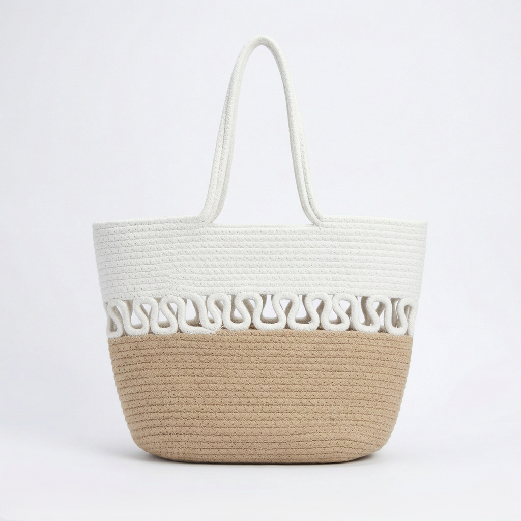 Women’s Beige Woven Tote Bag – Summer Beach, Travel & Daily Use Shoulder Bag