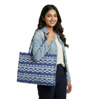 Elegant Blue Tribal Print Canvas Tote Bag – Stylish & Spacious Everyday Carry