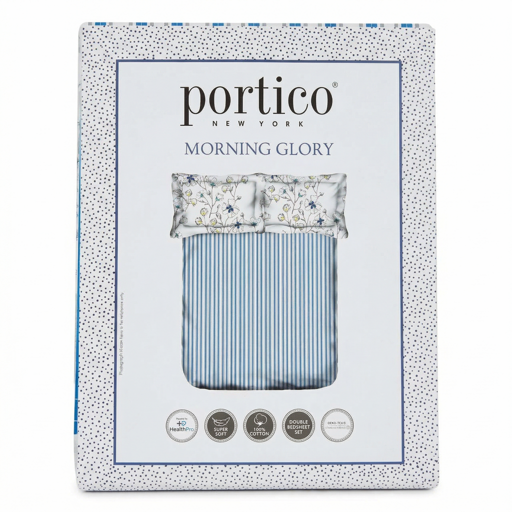 Premium Cotton Bedsheet with 2 Pillow Covers Soft Breathable Double Bed Sheet Blue Stripe Design