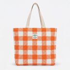 Orange Checkered Hemp Tote Bag for Women | Eco-Friendly Large Capacity Shoulder Bag | Stylish Reusable Shopping & Travel Handbag