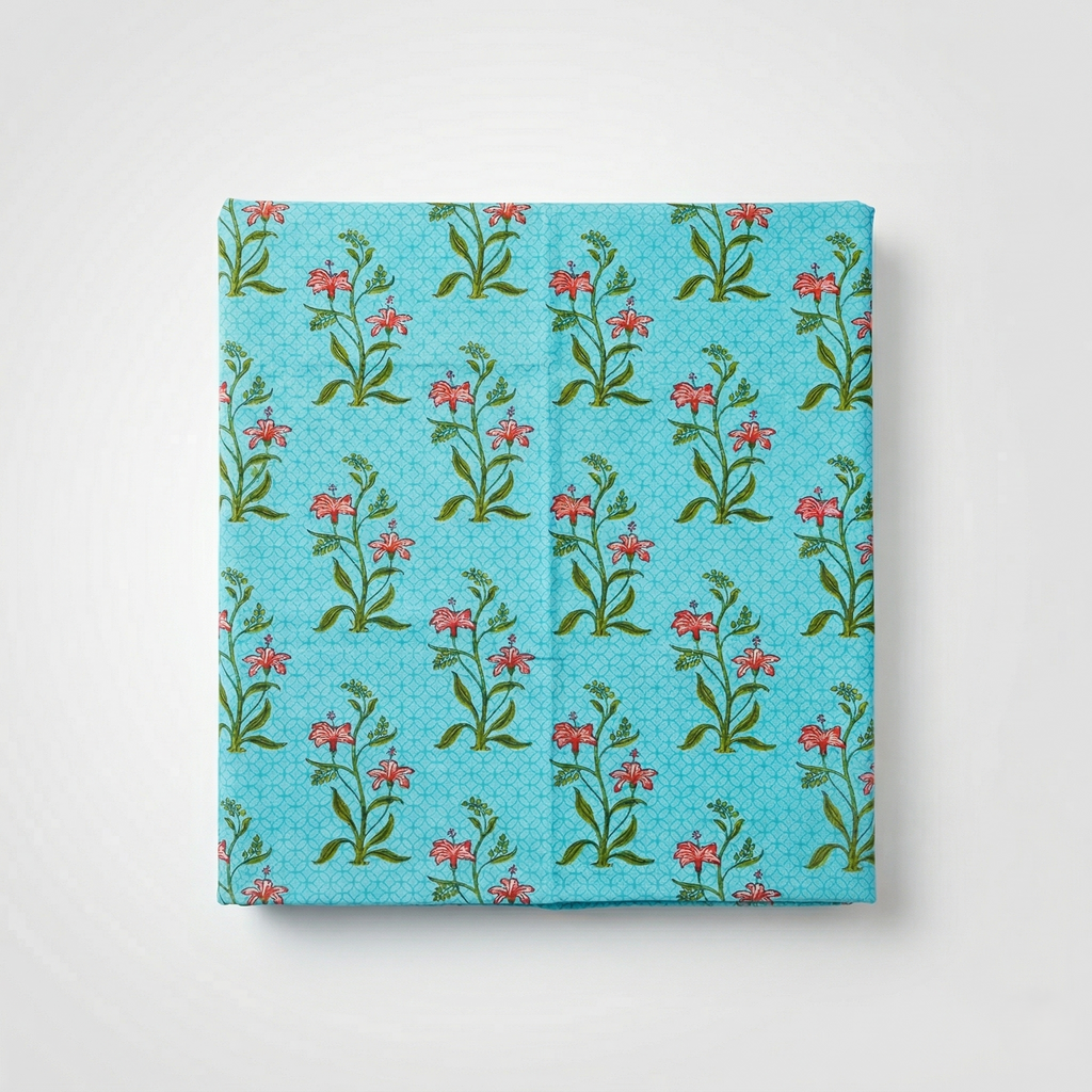 Cotton Bedsheet with 2 Pillow Covers Soft Breathable Aqua Blue Floral Design Double Bed