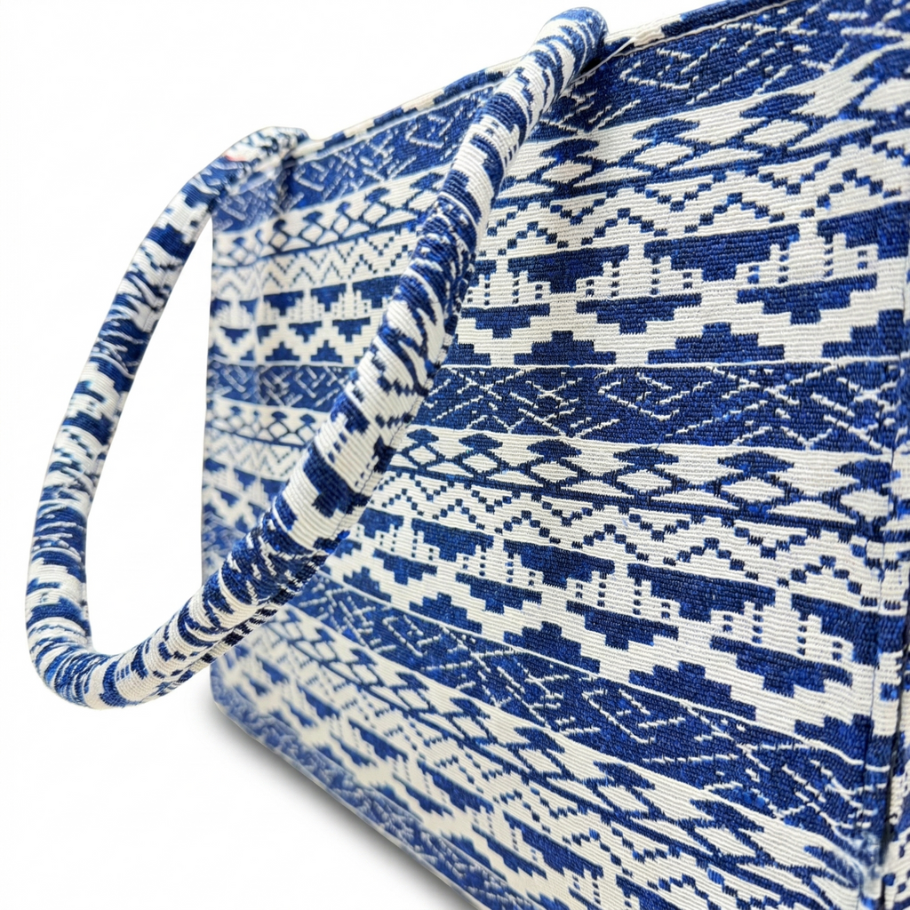 Elegant Blue Tribal Print Canvas Tote Bag – Stylish & Spacious Everyday Carry