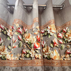 Close-up of a decorative floral pattern on a textured surface