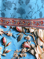 Magnolia Blossom 7D Embroidered Eyelet Curtain Panel Ocean Blue 7ft