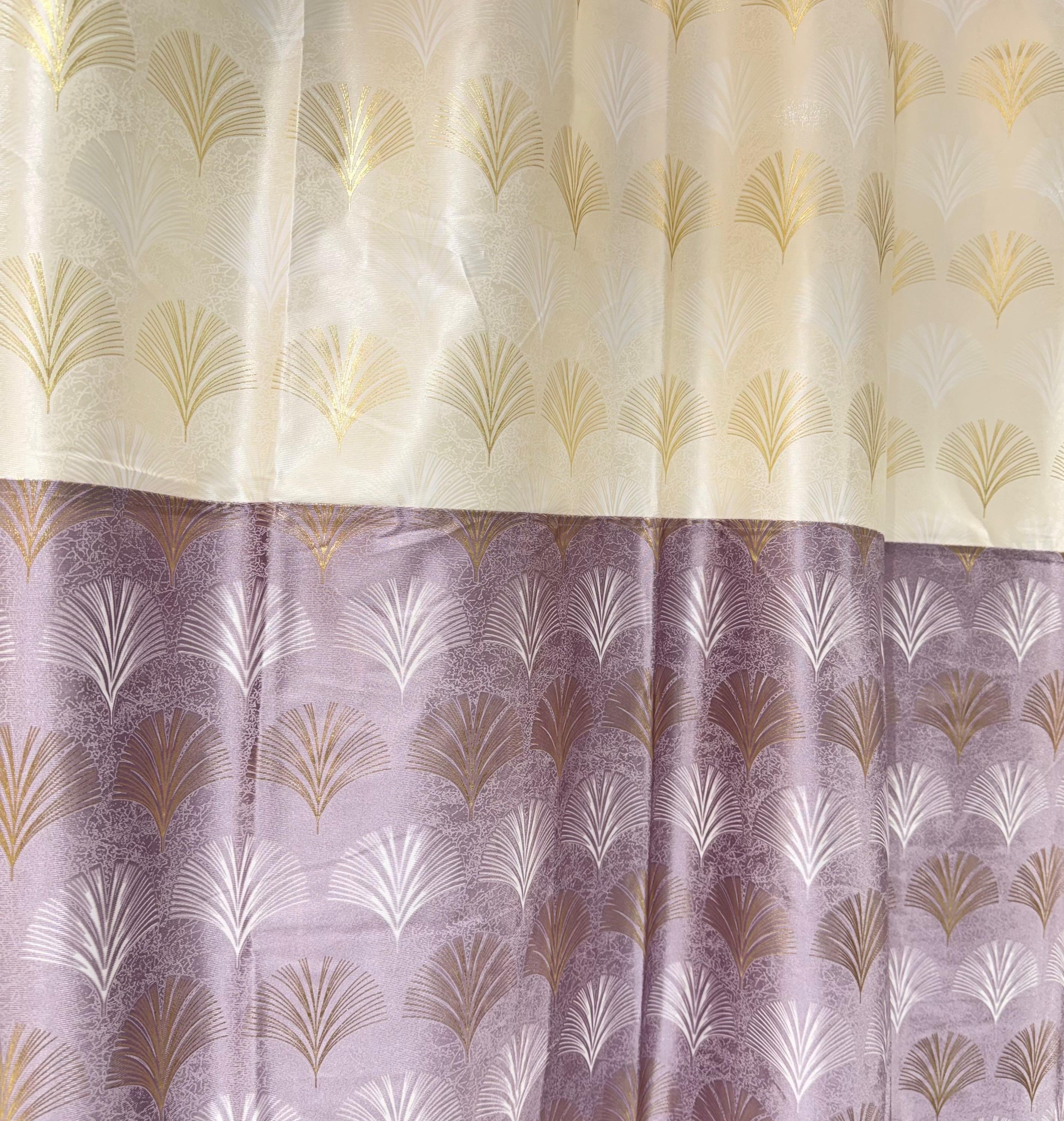 Elegant Gold Palm Leaf Eyelet Curtain Mauve & Cream Curtain 7ft