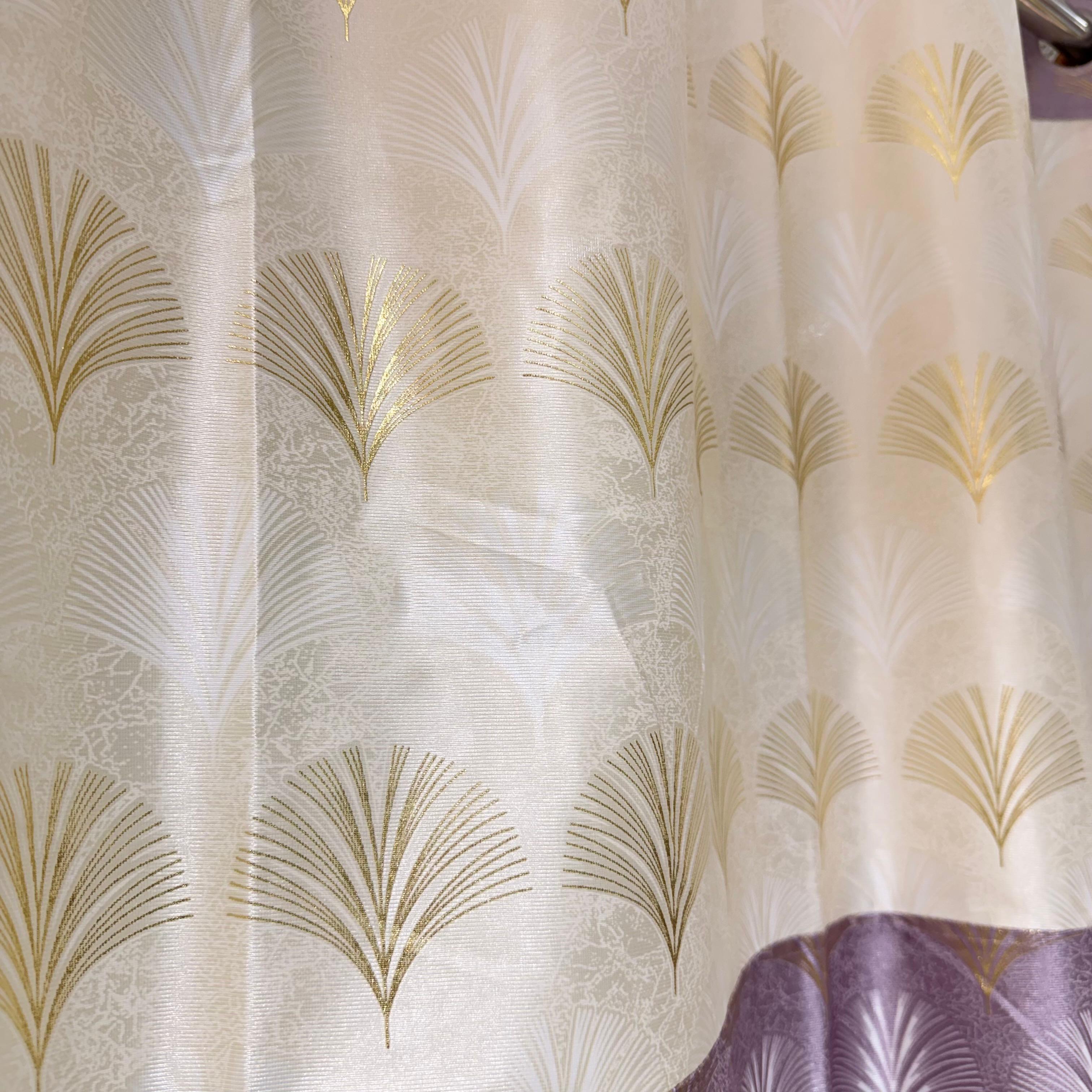 Elegant Gold Palm Leaf Eyelet Curtain Mauve & Cream Curtain 7ft