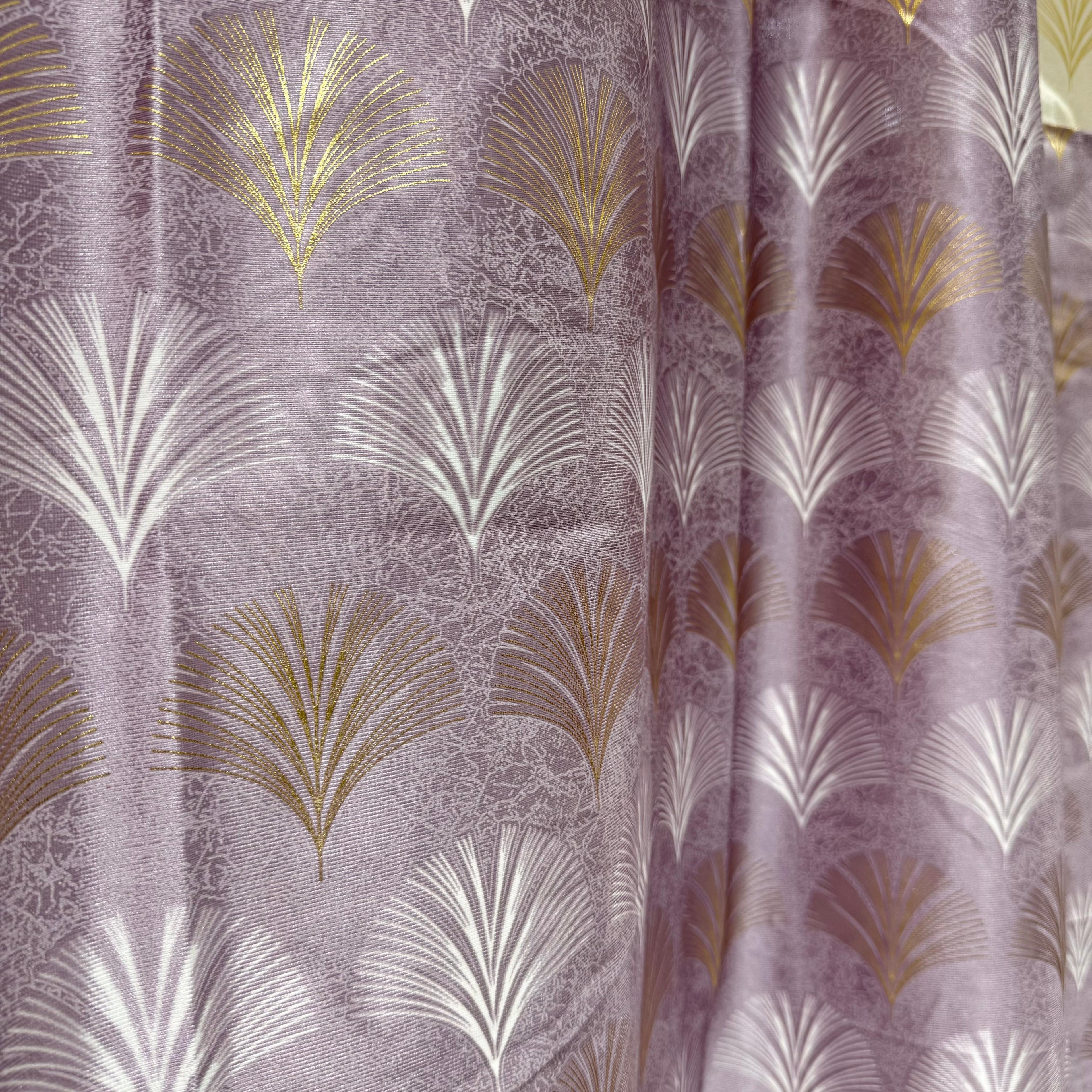 Elegant Gold Palm Leaf Eyelet Curtain Mauve & Cream Curtain 7ft