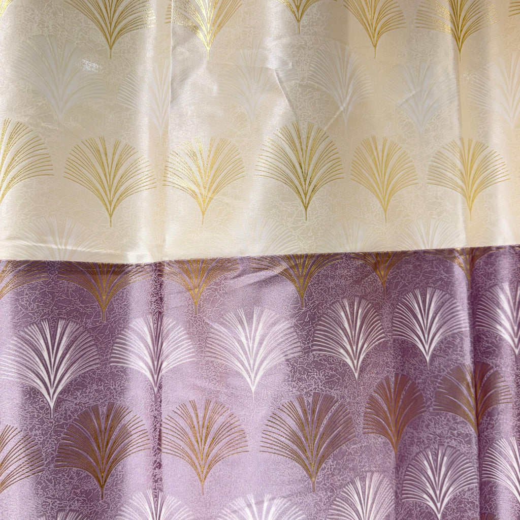Elegant Gold Palm Leaf Eyelet Curtain Mauve & Cream Curtain 7ft