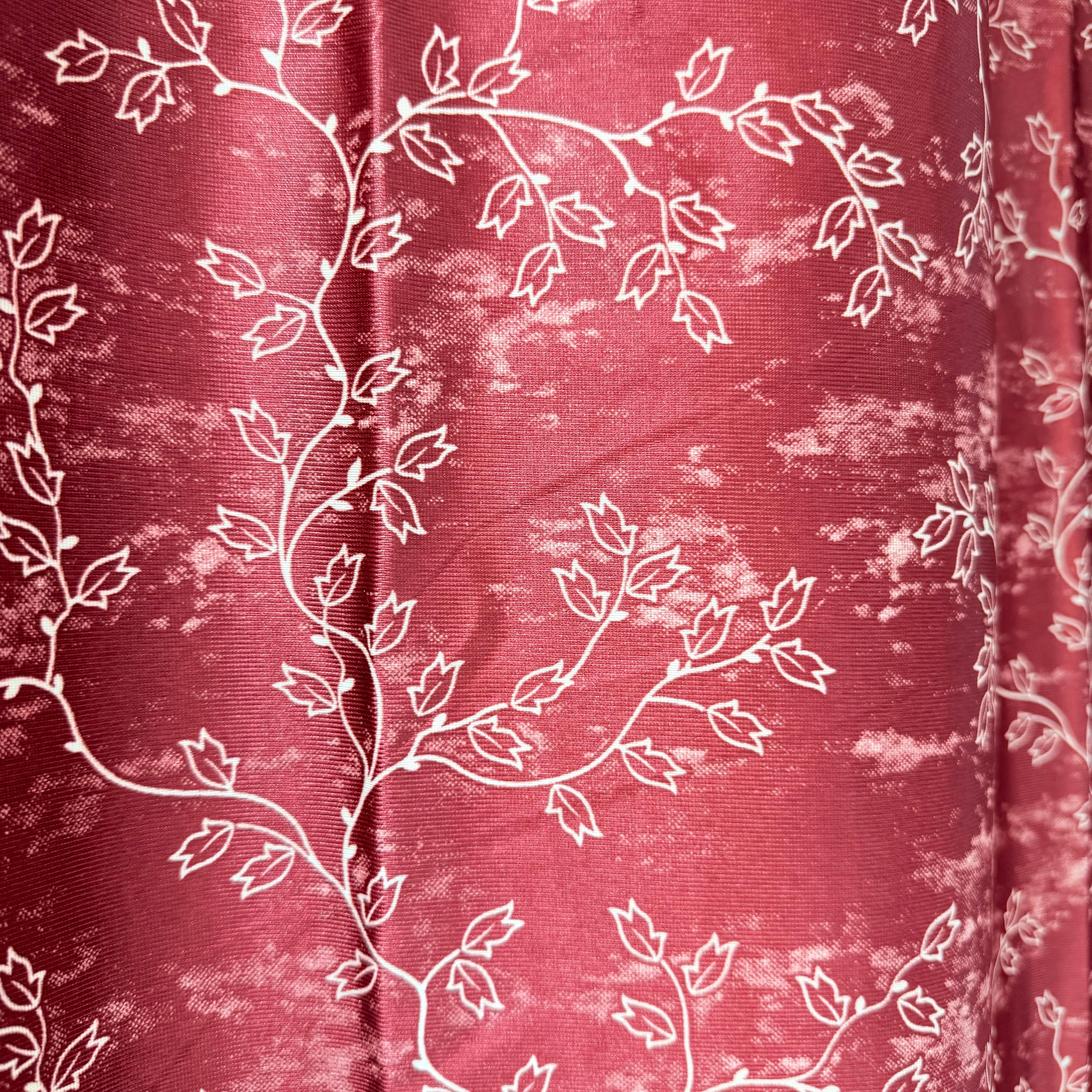 Premium Red Floral Printed Door Curtain with Eyelets Light Filtering & Privacy 7ft