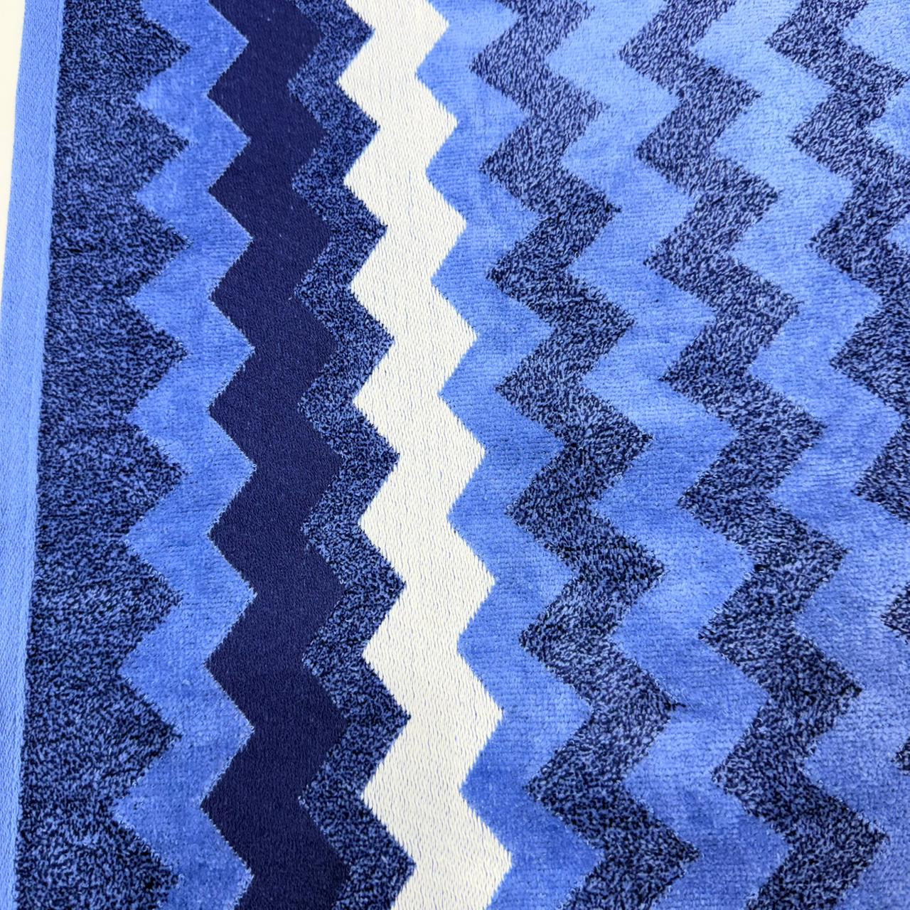 Premium Full Body Bath Towel Soft Absorbent Quick Dry Cotton Towel Blue Zigzag Design