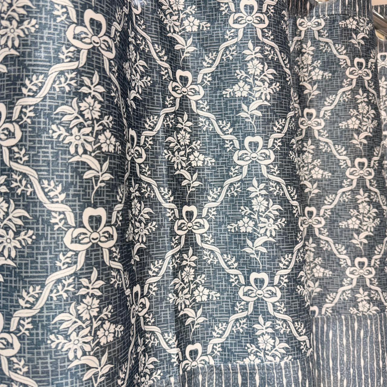 Modern Geometric Printed Curtain with Eyelets Stylish Grey Designer Curtain 7ft